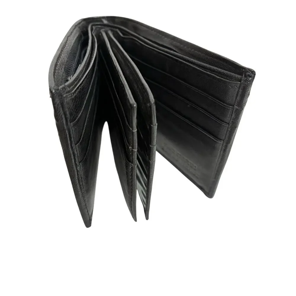 Handcrafted Men's Genuine Leather Tri-fold Wallet Black